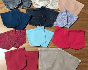 22 rear pockets from deconstructed multi color jeans No backs