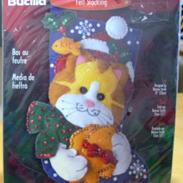 Bucilla felt cat Christmas stocking kit. Complete. Never opened.