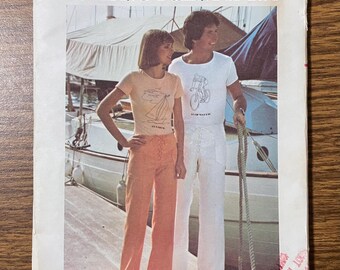 Butterick 4168 Lace-up fly pants and t shirt 1970's sewing pattern Size 12 UNCUT