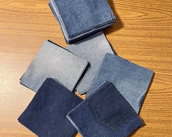 100 denim 7" blue squares from deconstructed jeans