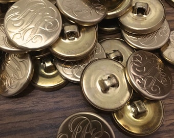 100 Gold tone metal shank buttons Monogram style