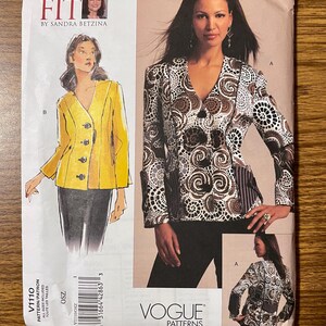 May include: Vogue Patterns V1110 sewing pattern. The pattern features illustrations of a yellow blazer and a patterned jacket. The cover includes the text "TODAY'S FIT" and "VOGUE PATTERNS".