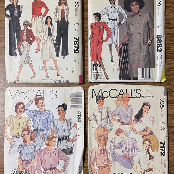 UNCUT Lot of 4 McCall's sewing patterns Size 8