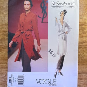 Vogue 2180 Yves Saint Laurent tunic pants and sash 1990's sewing pattern 6 8 10 UNCUT
