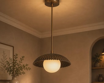 Vintage Flower Pendant Light Antique Brass Lily Ceiling Fixture light.