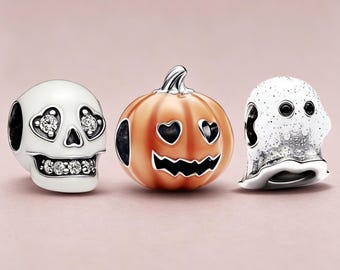 Breloques d'Halloween phosphorescentes, perles en argent sterling 925 en forme de crâne, citrouille et fantôme pour bracelets de style Pandora, cadeau effrayant