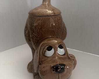 Pojemnik na ciasteczka dla psa Vintage USA Pottery w kolorze brązowym, ceramiczny pojemnik na smakołyki dla szczeniaka 0272 Y2K