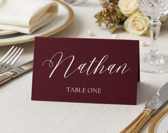 Segnaposto per matrimonio color bordeaux - modello digitale Canva - download immediato
