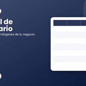 Puede incluir: Una plantilla de Excel para control de inventario sobre un fondo azul oscuro. El texto dice PLANTILLA EXCEL, Control de Inventario y Controla stock y márgenes de tu negocio. A la derecha se muestra una tabla de cuadrícula blanca con cuatro columnas.