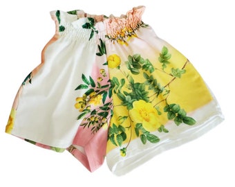 Yellow Roses & Lemons Print Shorts Organic Cotton Knit Size M