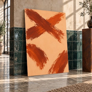 Bold Rust Red Strokes Canvas, Modern Minimalist Wall Art, Abstract Geometric Design, Contemporary Home Decor Canvas, Ready to Hang
