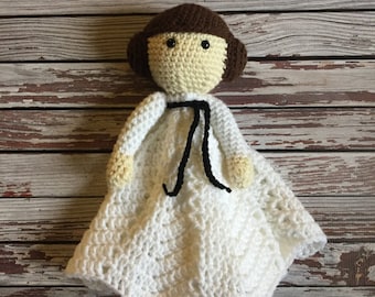 Princess Leia Star Wars Inspired Lovey,  Crochet Plush Doll, Amigurumi Doll, Security Blanket, Baby Doll, Soft Toy Doll, MADE TO ORDER
