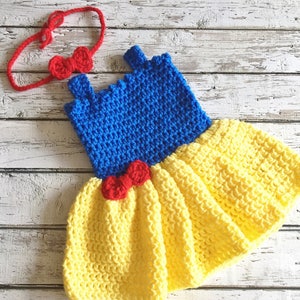 Snow White Costume, Crochet Baby Snow White Dress, Princess Snow White Outfit, Newborn Photo Prop, Baby Crochet Snow White Costume