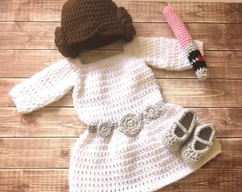 Star Wars Princess Leia Inspired Baby Handmade Costume Crochet Princess Leia Wig Dress /& BootiesStar Wars CostumePrincess Photo Prop