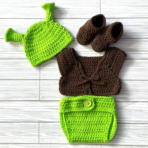 Shrek Inspired Costume Outfit, Baby Shrek Set, Crochet Ogre/ Halloween Newborn to Toddler/Made to Order