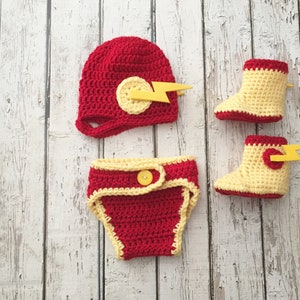 Crochet Flash Hat/Diaper Cover/Flash Inspired Hat/Superhero Baby Boy Costume/ Baby Boy Costume/Made to Order/ Newborn to Toddler Size