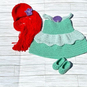 Princess Ariel Inspired Mermaid Dress Costume/ Ariel Wig Hat/ Princess Ariel Dress/ Princess Photo Prop Newborn to 3 Year Old/MADE TO ORDER