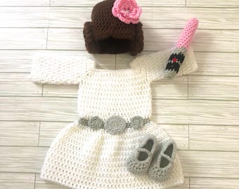 Princess Leia Inspired Costume / Crochet Princess Costume / Crochet Halloween Costume, Newborn to 3 Year old/MADE TO ORDER