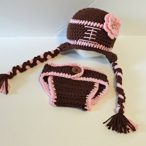 Crochet Football Hat Newborn to 12 month Baby Girl Sport Outfit Beanie Diaper Cover Halloween Costume Child Toddler - MADE TO ORDER Sports