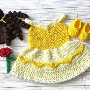 Princess Belle Beauty and The Beast Inspired Costume/Crochet Belle/Princess Photo Prop/Crochet Belle Princess Dress/Newborn to 5 Year Old