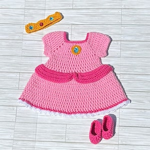 Princess Peach Inspired Costume/ MADE TO ORDER/ Crochet Princess Peach Dress/Mario Bros Inspired Princess Peach Dress- Newborn to 24 Months