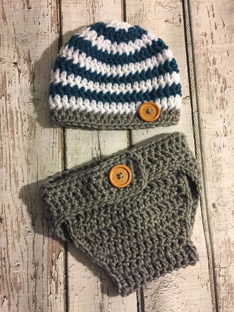 Photography prop Crochet Boy Hat Set Newborn Baby Gift MADE TO ORDER Crochet Diaper Cover Newborn to 6-12 Months
