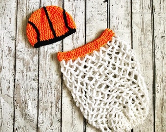 Baby Basketball Hat and Net Cocoon, Baby Boy Baby Girl Photo Prop Costume, Newborn Photography Prop, Crochet Basketball Hoop, Sports Costume