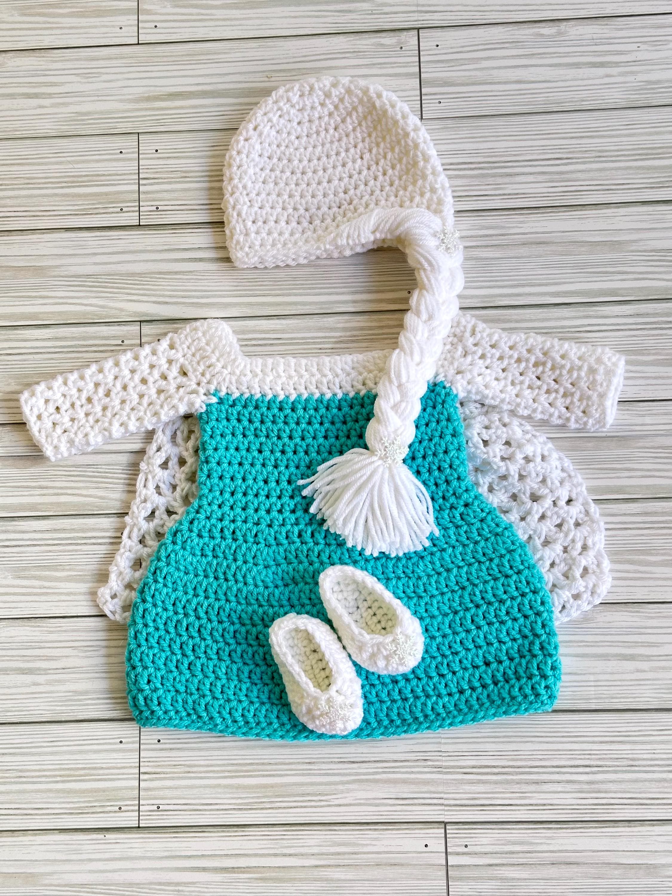Crochet Princess Elsa Inspired Baby Outfit, Halloween Costume, Queen Elsa Dress, Photo Prop, Newborn to Toddler, MADE TO ORDER