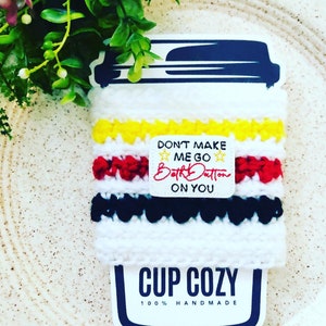 Crochet Cup Cozy -  Coffee Cup Sleeve - Cozy - Reusable Cozy - Mug Cozy - Inspired Yellowstone Cup Cozy  - Birthday Gift - Ready To Ship
