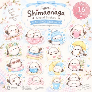 Kawaii Shimaenaga (Cincia codalunga) Adesivi digitali vol.2 – 16 PNG per Goodnotes