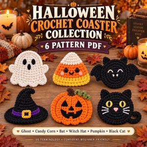 Halloween-virkad underläggskollektion | 6 kusliga designer (PDF-mönster)