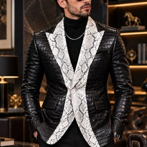Blazer de luxe pour homme en cuir embossé crocodile et python
