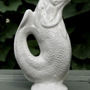 Shorter & Son Fish Pitcher, White Ironstone Ceramic Jug, 1930s English Pottery, Sculptural Coastal Decor
