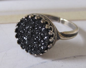 Black Druzy Agate Ring