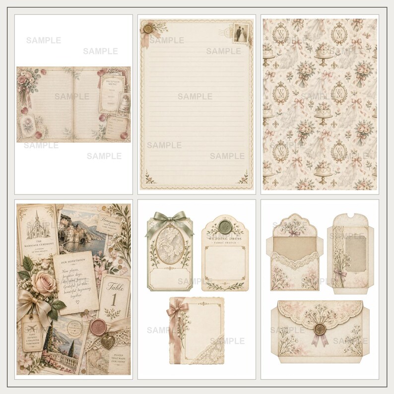 Vintage Wedding Archive Junk Journal Kit, Printable Ephemera, Journal ...