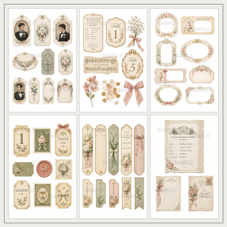 Vintage Wedding Archive Junk Journal Kit, Printable Ephemera, Journal ...