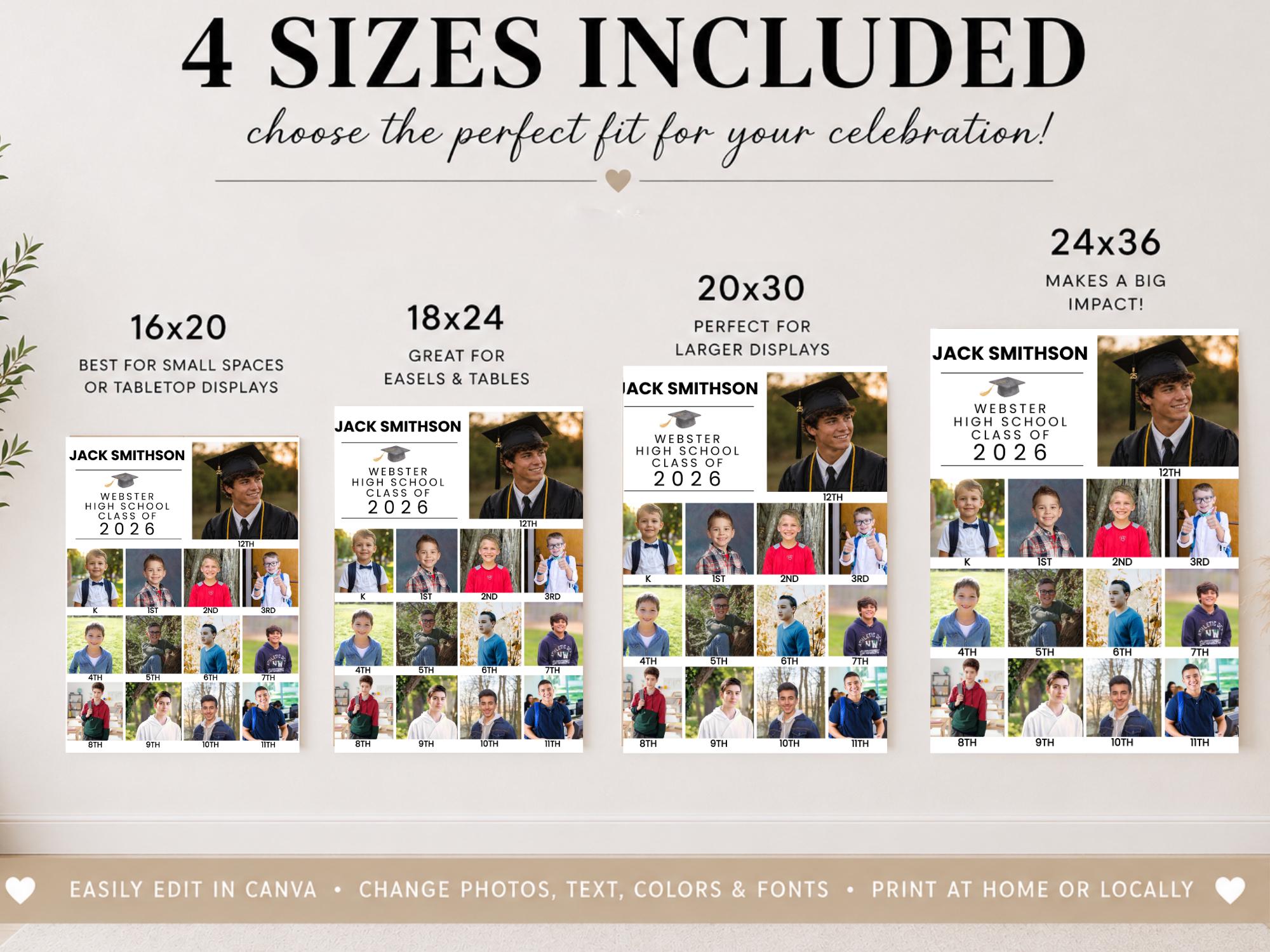 Grad Photo Sizes Graduation Photo Welcome Party Sign, Grad School Year Pic Canva ...