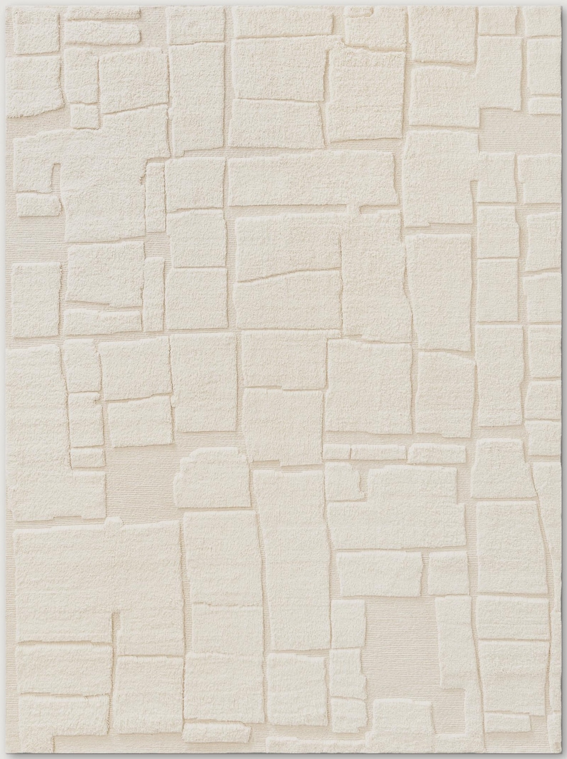Hand-knotted Wool Area Rug, Ivory Geometric Modern Living Room Decor - Etsy