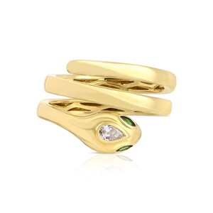 Pärondiamant, orm, lillfingring, 14k äkta guld, modern labogrodden diamant, elegant omlottring, minimalistisk, unik, lyxig smyckestil