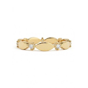 Round Diamond Eternity Ring 14k Real Gold Alternating Marquise Gold Bar & Lab Diamond Dainty Band Minimalist Daily Wear Fine Luxury Jewelry