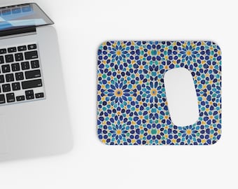 Blue Moroccan Tile Mouse Pad – Geometric Islamic Zellij Desk Mat (Boho Office Decor)