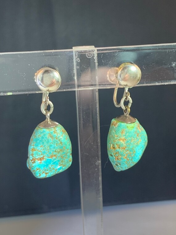 Vtg 1950s Sterling Spiderweb Turquoise Earrings