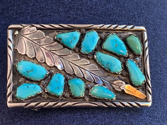 Vtg Zuni Marvelyne Cheama Large Sterling Turquois… - image 1