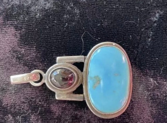 vtg Sterling Turquoise and Amethyst Pendant - image 3