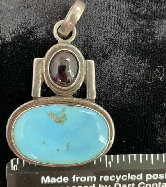 vtg Sterling Turquoise and Amethyst Pendant - image 6