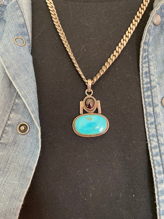 vtg Sterling Turquoise and Amethyst Pendant