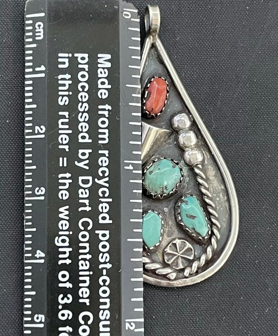 Vtg native American Turquoise & Coral Sterling Pe… - image 2