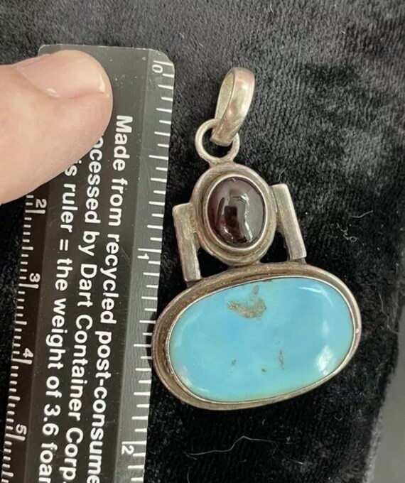 vtg Sterling Turquoise and Amethyst Pendant - image 5