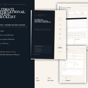Checklista för internationell flytt | 32-sidig interaktiv flyttplanerare | Flytt utomlands i PDF-format | A4 och US Letter