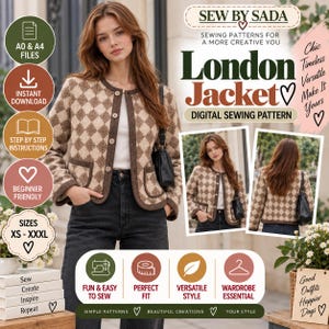 Cardigan Jacket Sewing Pattern | Tweed Cardigan PDF | Women's Button Up Jacket | Round Neck Cardigan Pattern | A0 A4 US Letter | Digital Pdf